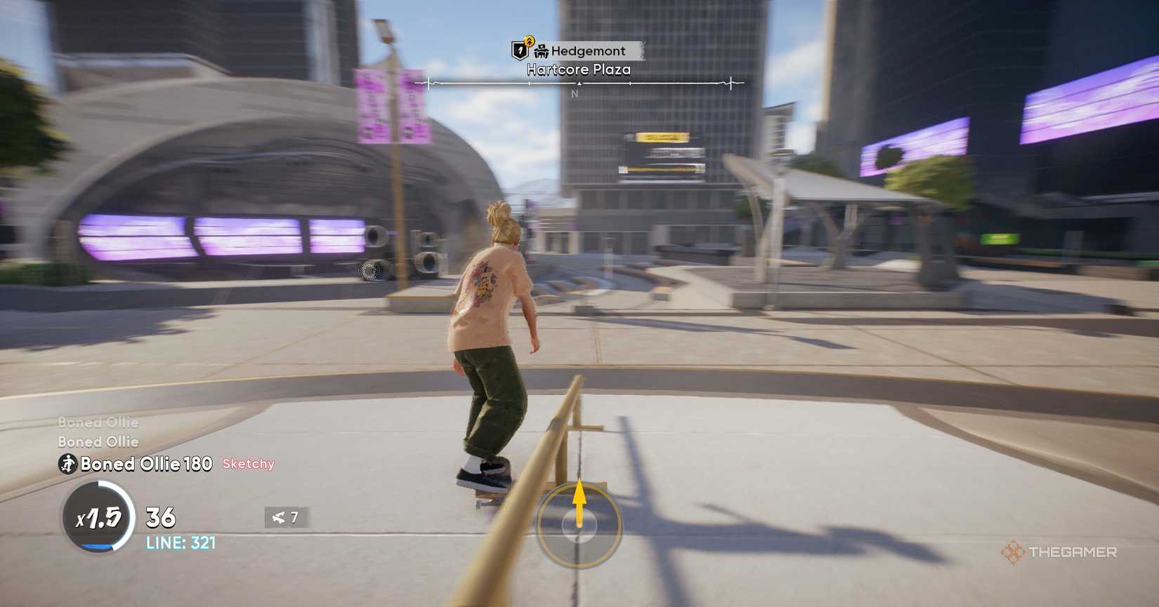 Character in Skate 4 skating near a rail.
