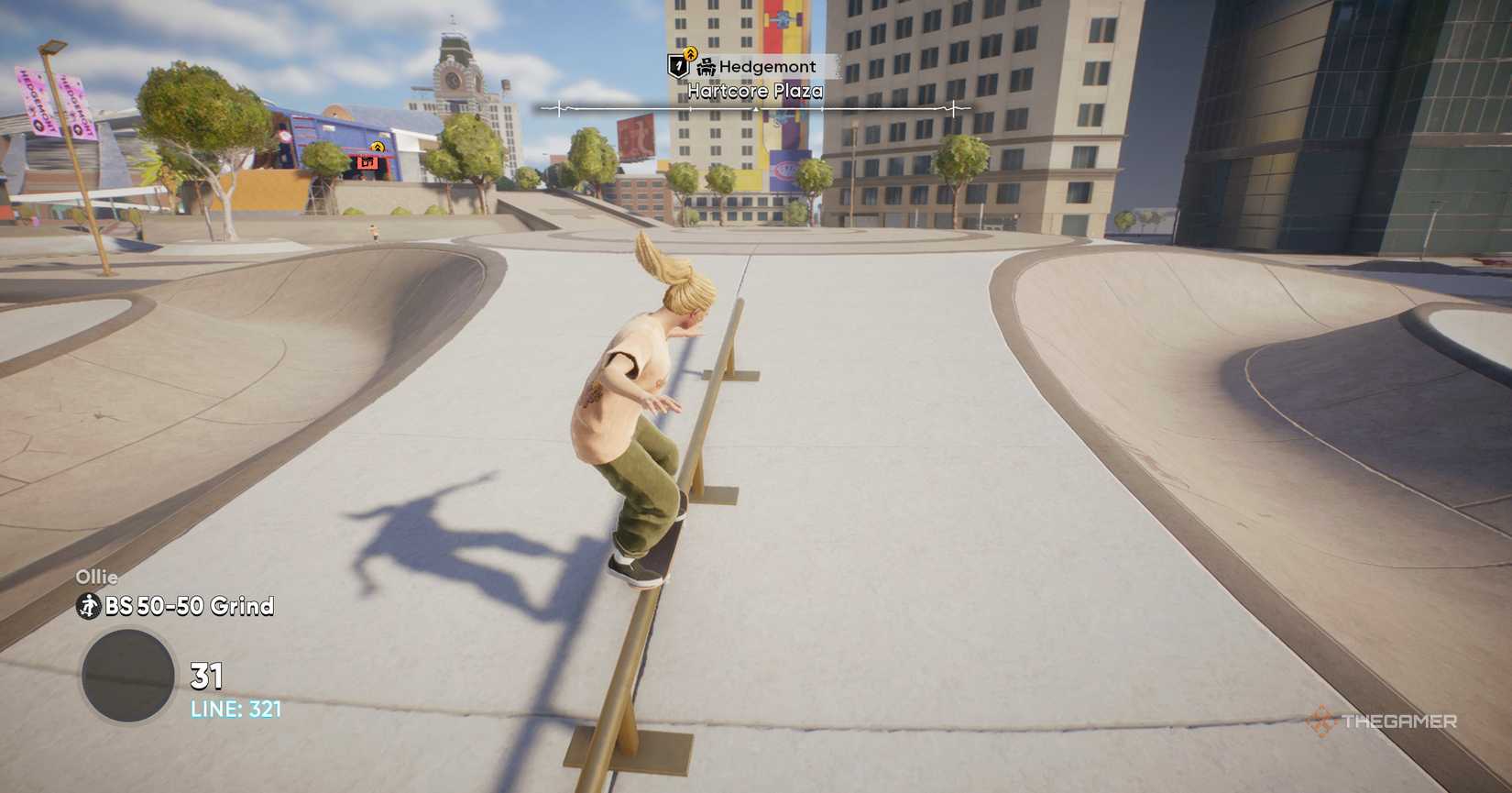 Character in Skate 4 skating on a rail.