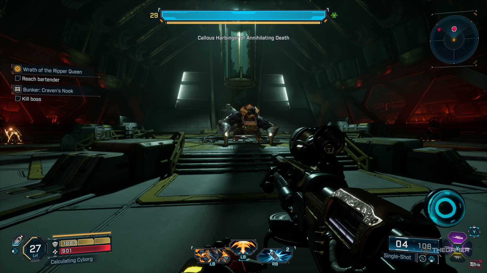 Borderlands 4 player looking at the Callous Harbinger of Annihilating Death.