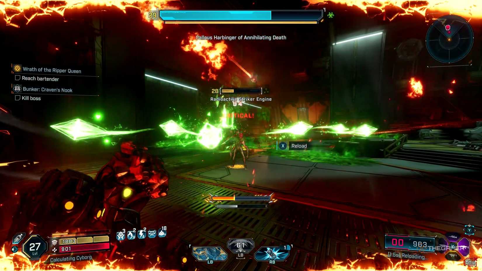 Borderlands 4 Callous Harbinger of Annihilating Death sending green diamond projectiles in all directions.