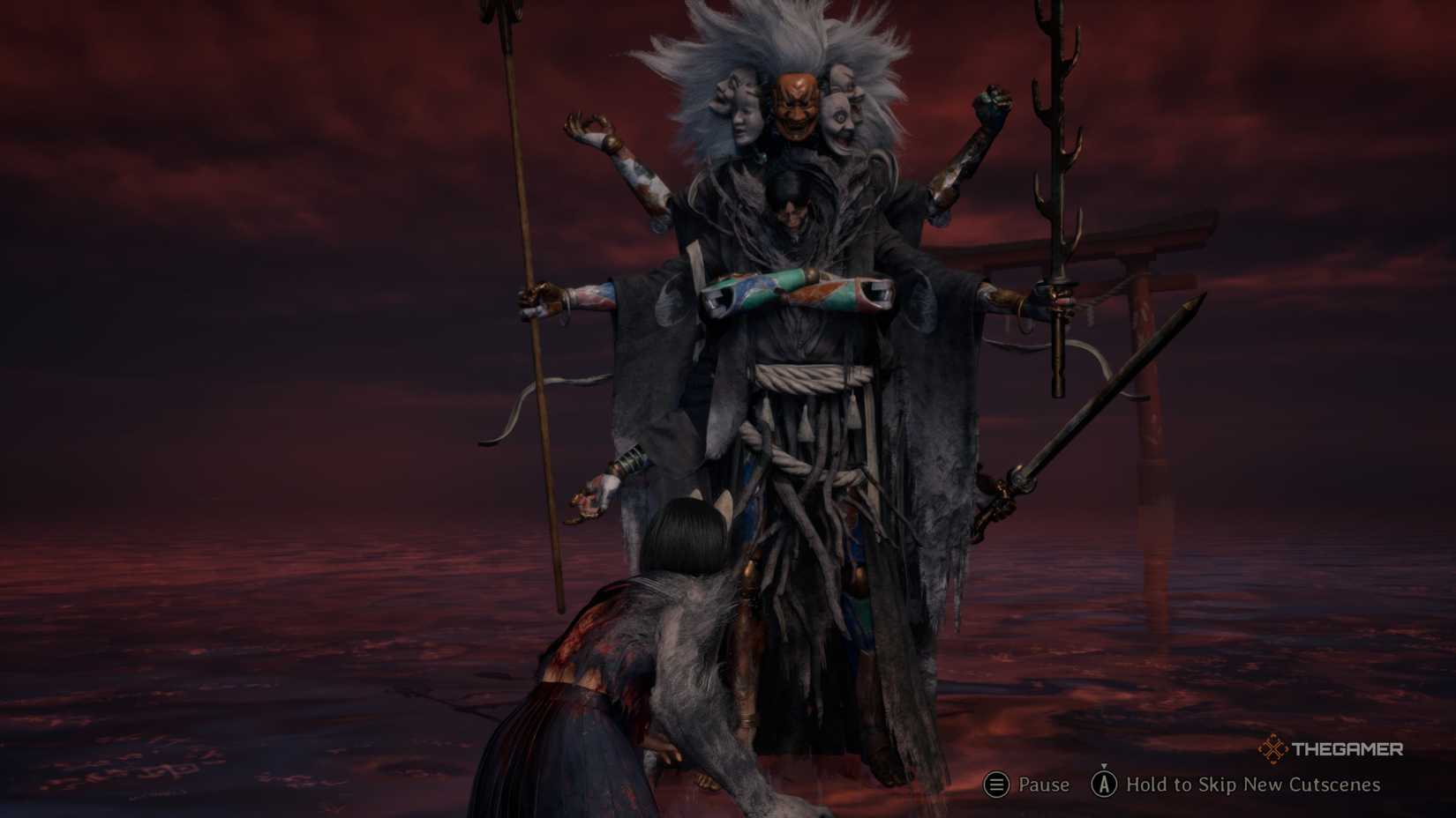 Tsukumogami in Silent Hill f in a red area and Otherworld Hinako.