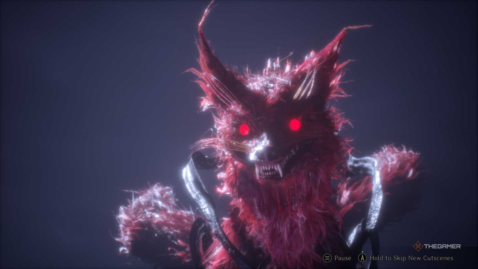 The red-eyed, red-furred Shichibi fox god sneering in silent hill f.