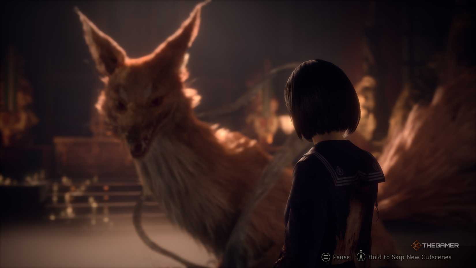 Shichibi blurred in the background with Hinako in focus in Silent Hill f.