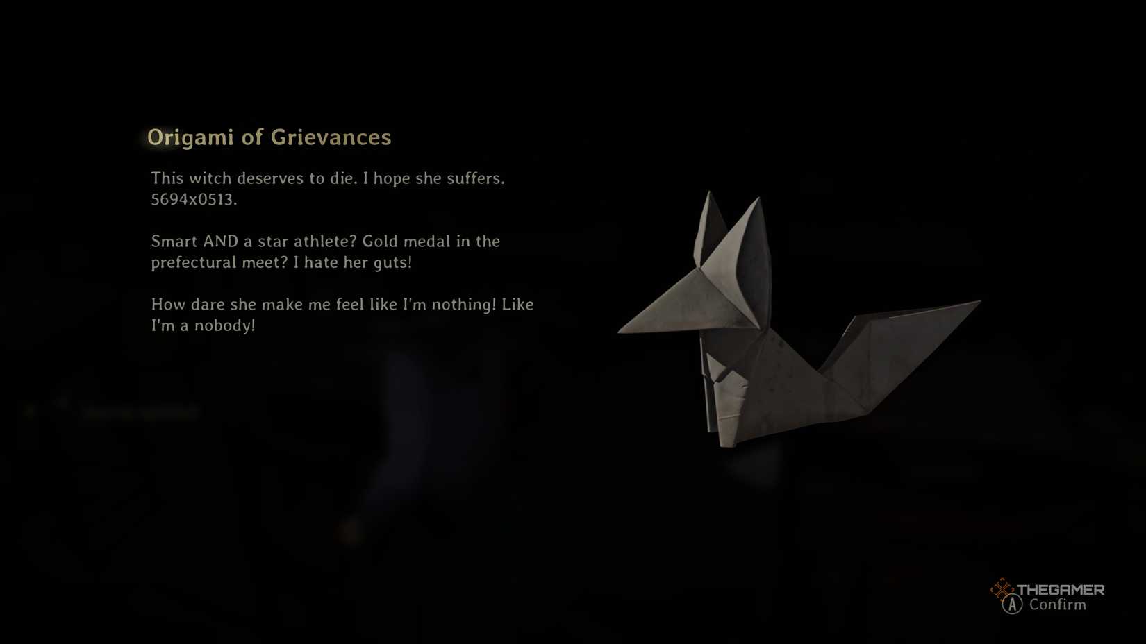 An origami of grievances item in silent hill f.