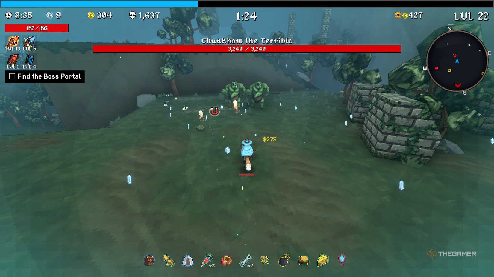 Character in Megabonk picking up XP.