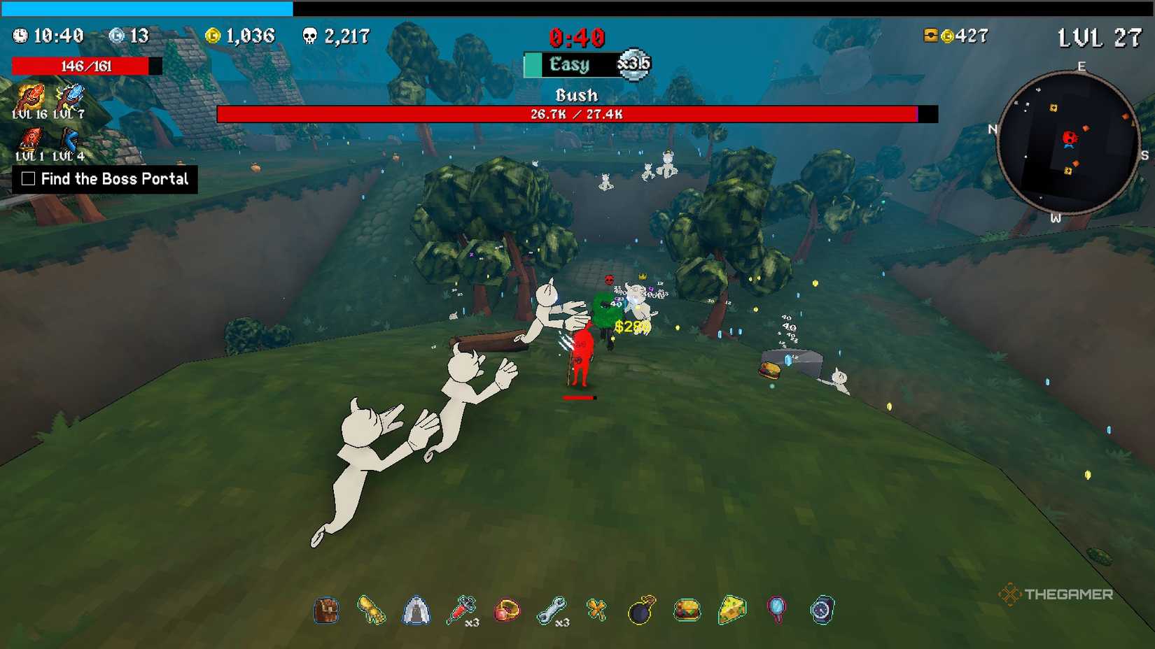 Character in Megabonk going up against the Bush boss.