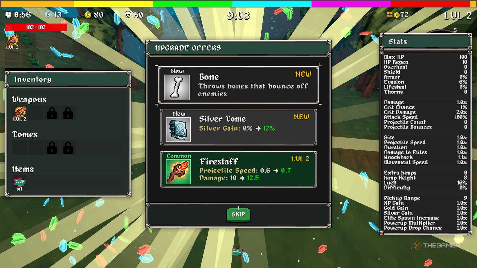 A screen that popped-up showing the Silver Tome as a pop-up offer in Megabonk.