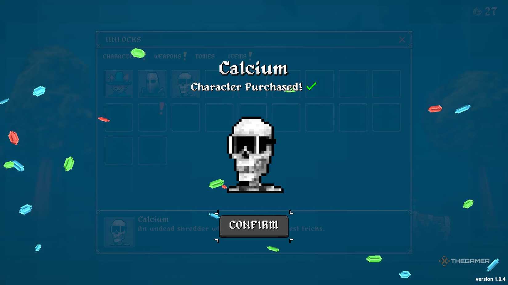 Megabonk character unlock screen after being opened.