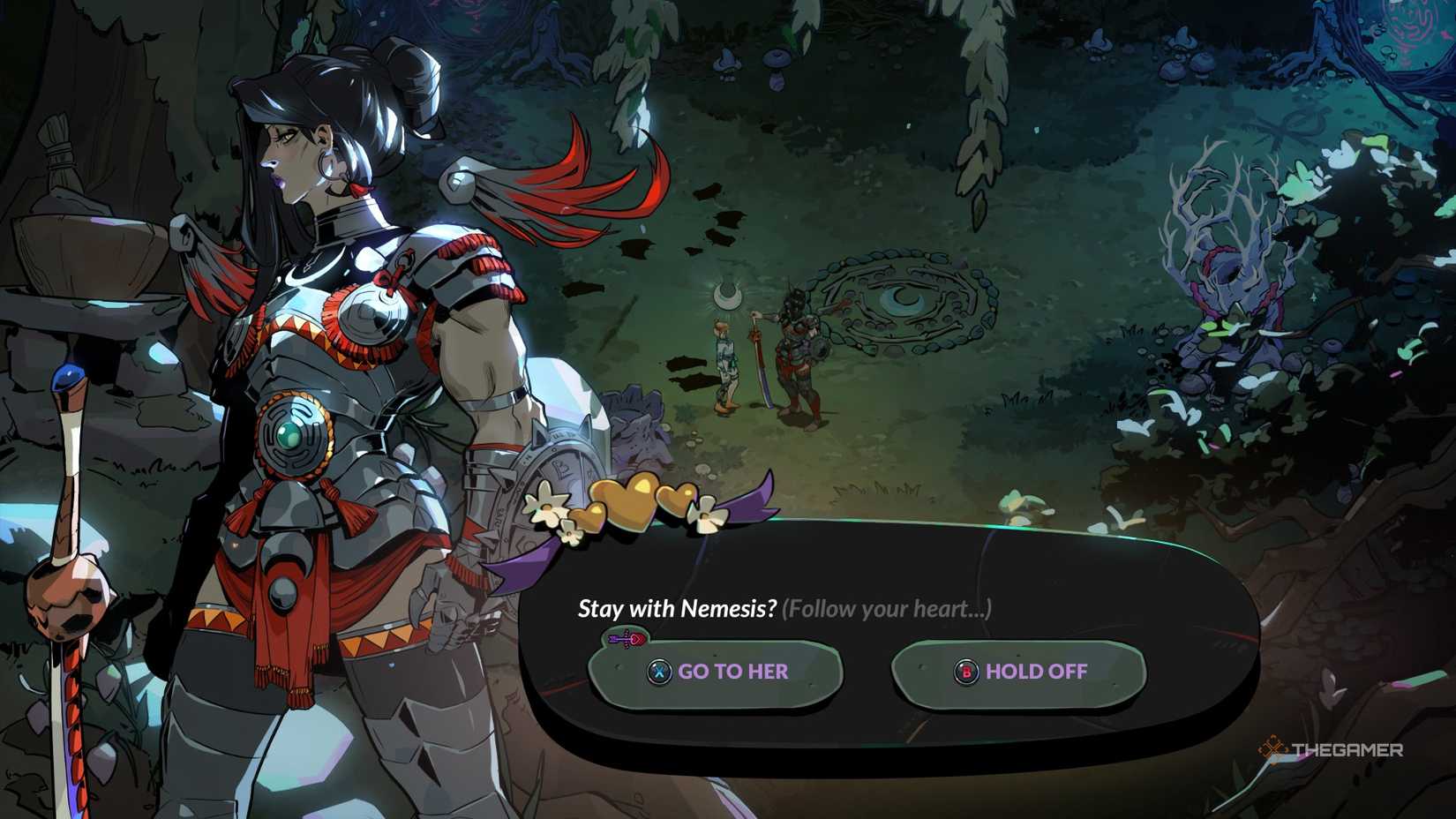 Nemesis offers Melinoe to stay with her for a night of passion in Hades 2.