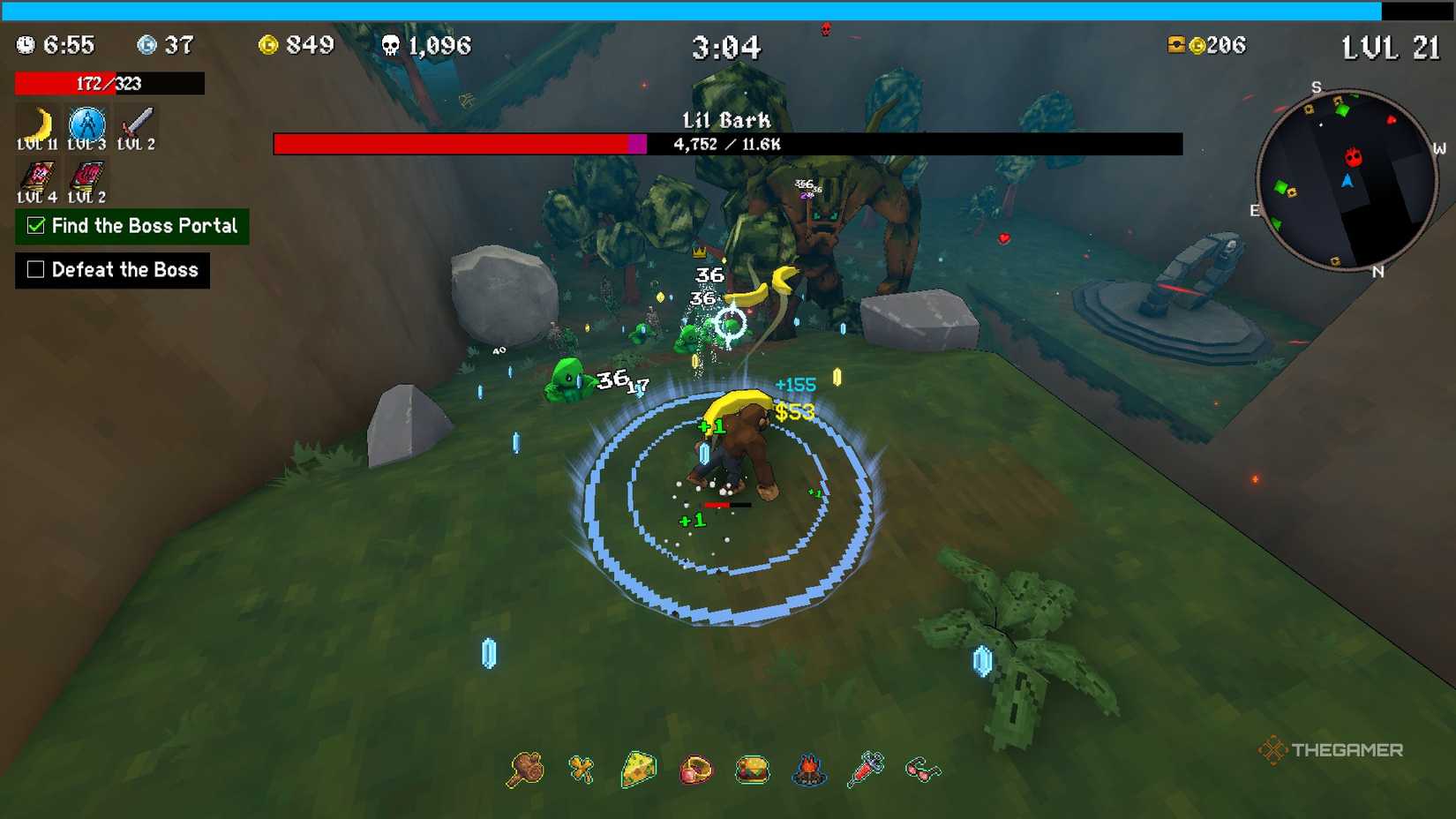 Defeating the Lil Bark boss in Megabonk.