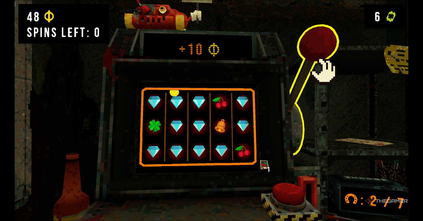 Slot machine being rolled in the game CloverPit.
