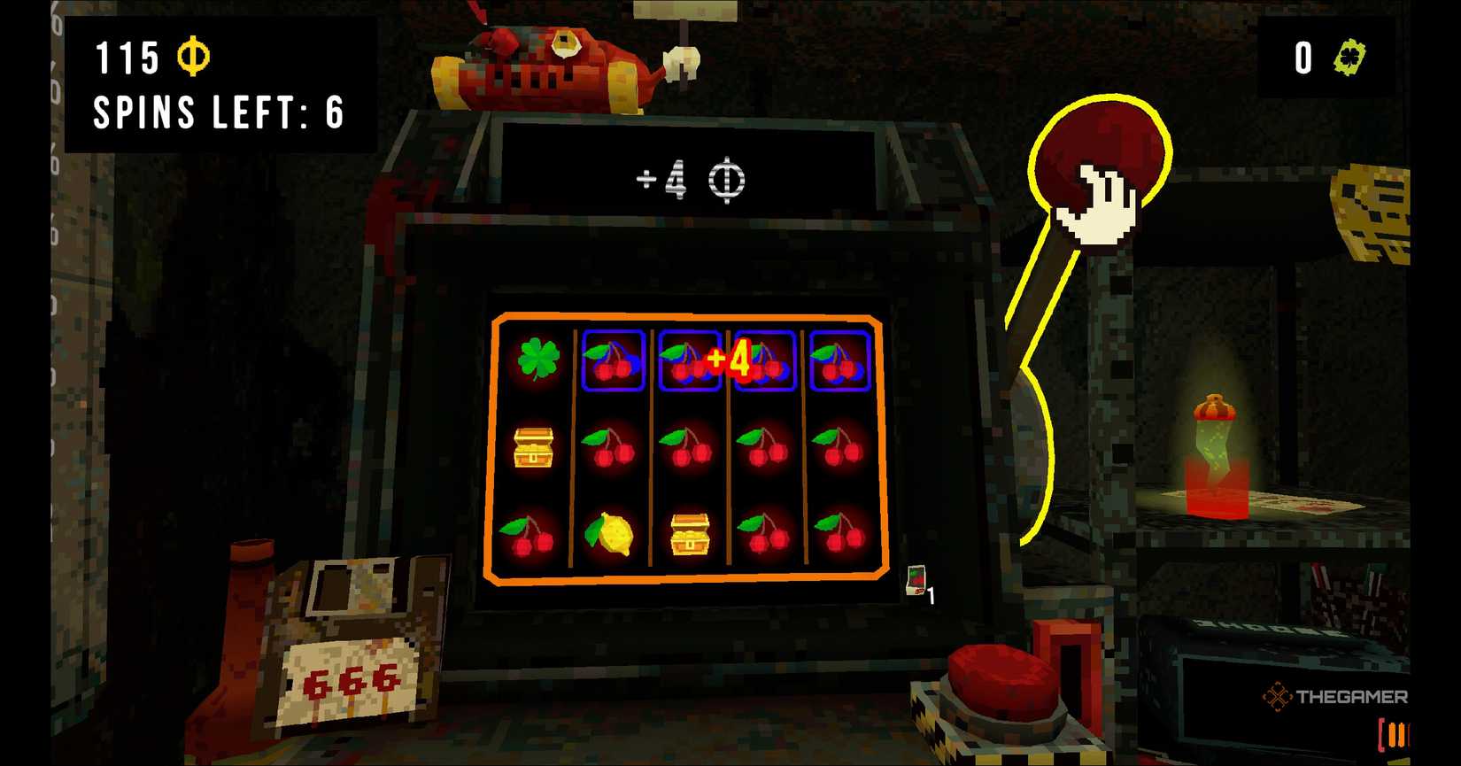 Cherries popping up on the machine in the game CloverPit.