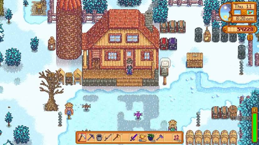 stardew valley screenshot of winter at player's farm
