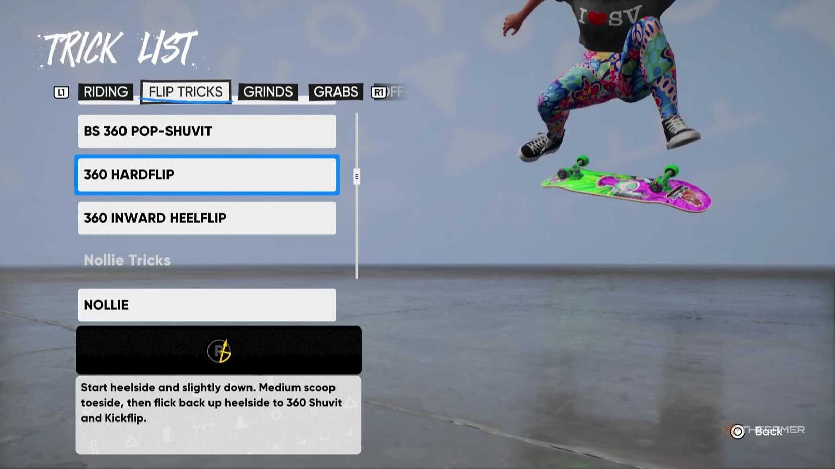 A 360 Hardflip in Skate.