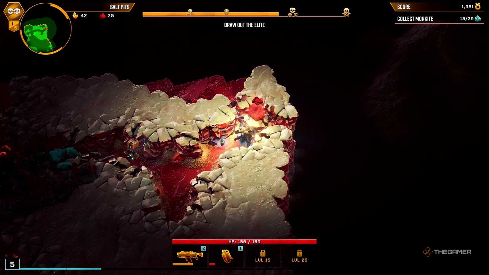 A Dwarf mines Red Sugar in Deep Rock Galactic Survivor.