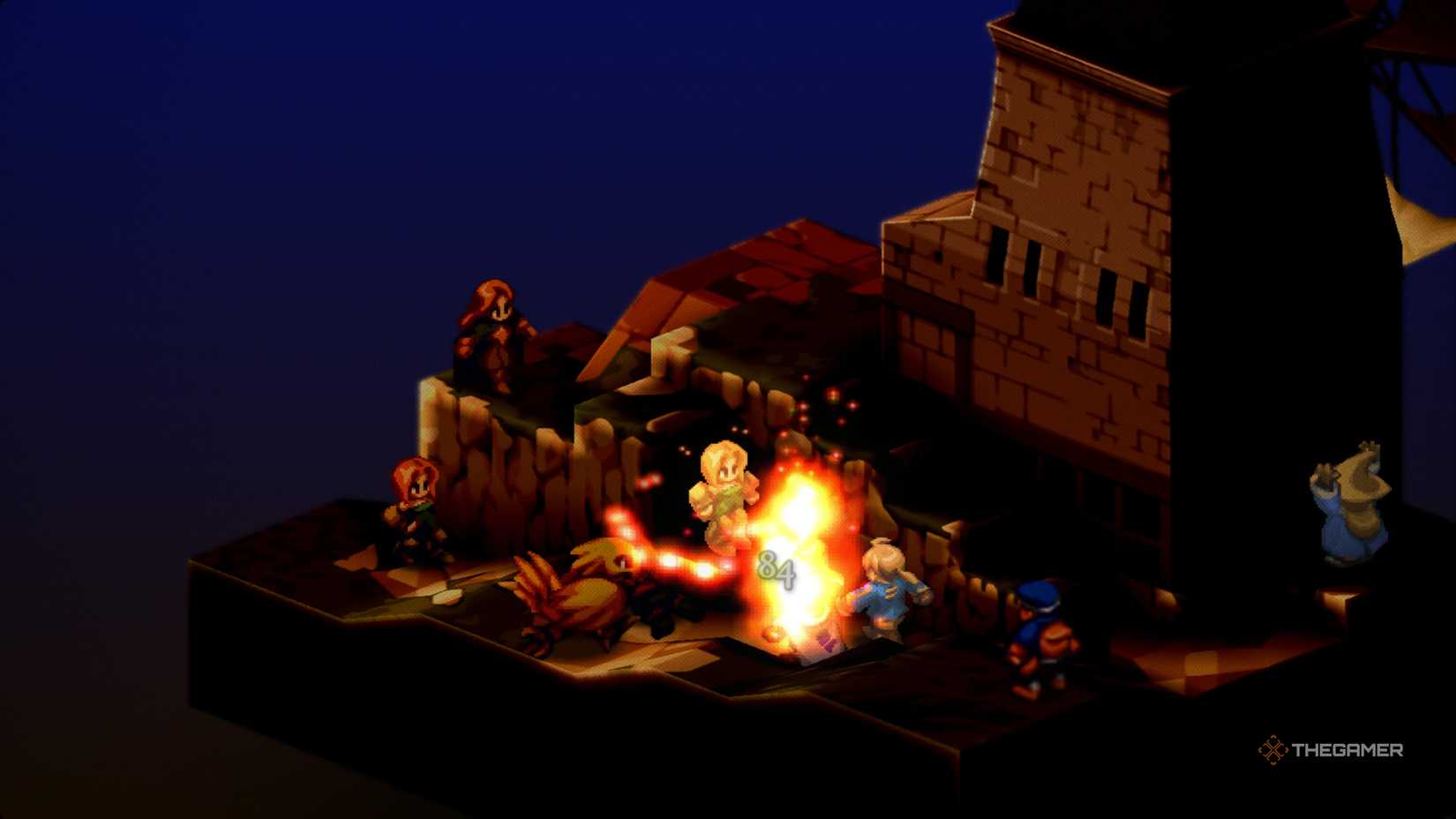 A Fira going off on Wiegraf at the Windflat Mill in Final Fantasy Tactics The Ivalice Chronicles.