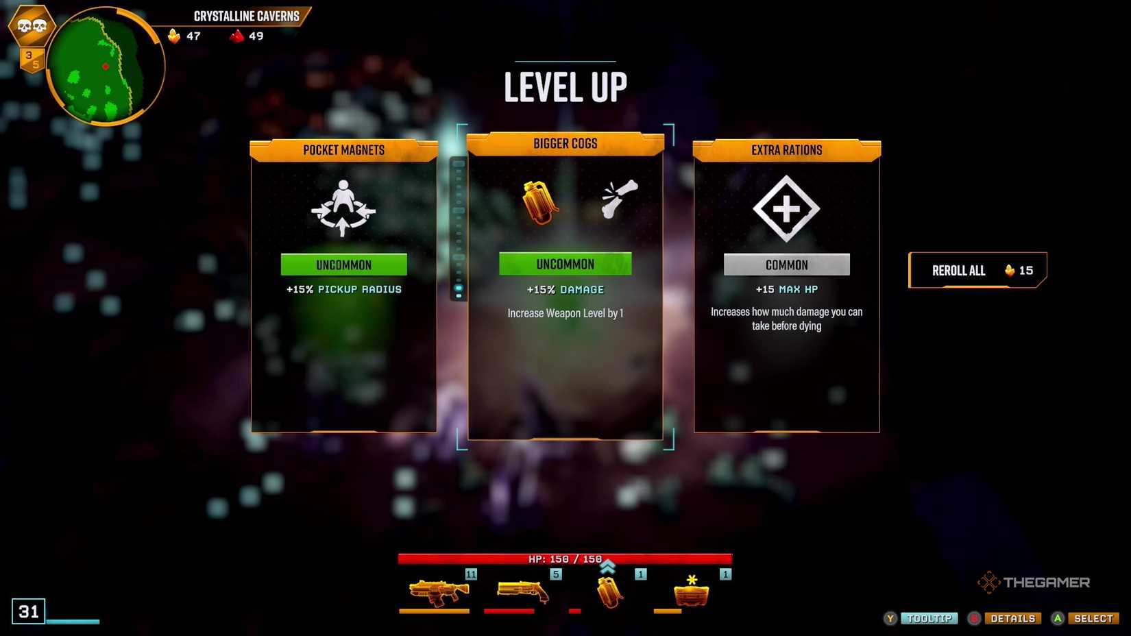 A Pickup Radius bonus in Deep Rock Galactic Survivor.