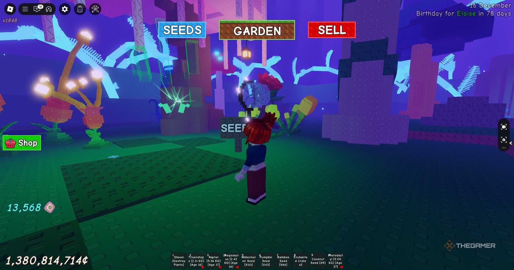 A player beside a Fairy World vendor in Grow a Garden.