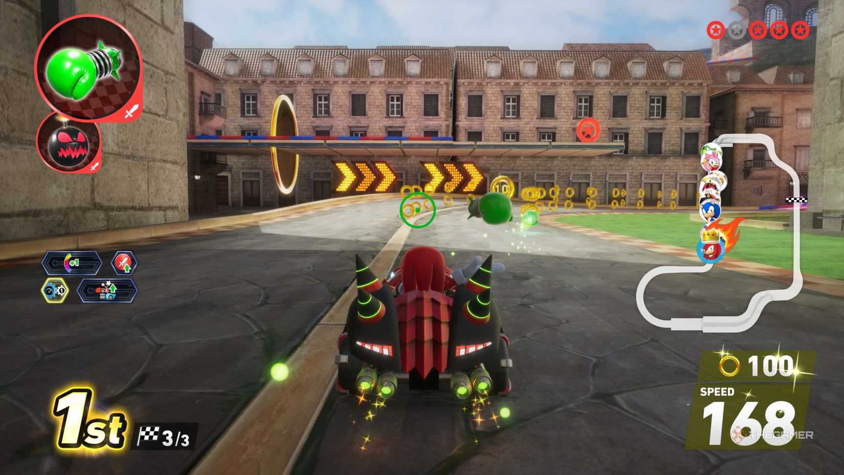 A Red Star Ring on a hidden path on Market Street in Sonic Racing CrossRoads.
