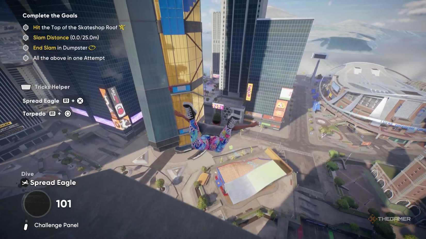A skater leaps from a rooftop in Skate.
