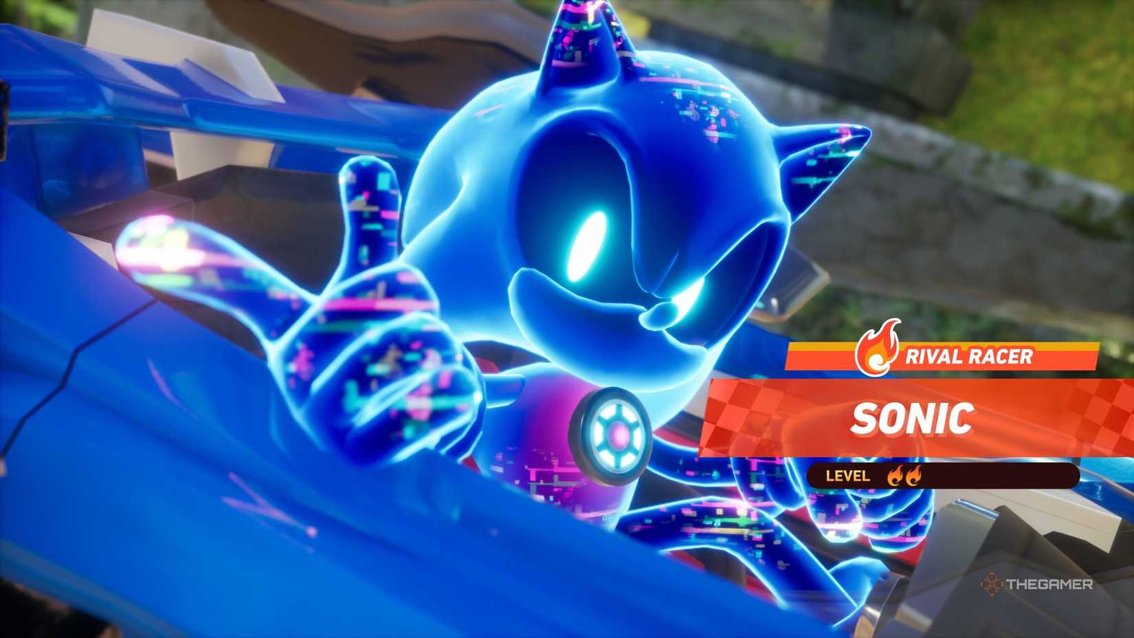 AI Sonic in Race Park in Sonic Racing CrossWorlds.
