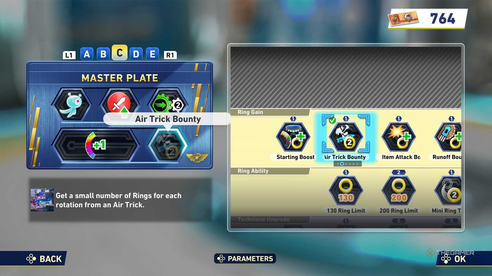 Air Trick Bounty Gadget on a Gadget Board in Sonic Racing CrossWorlds.