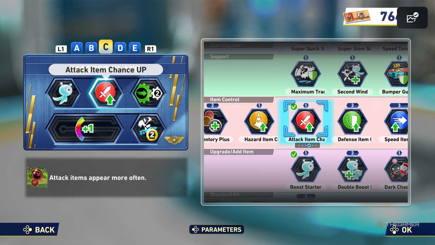 Attack Item Chance UP Gadget on a Gadget Board in Sonic Racing CrossWorlds.