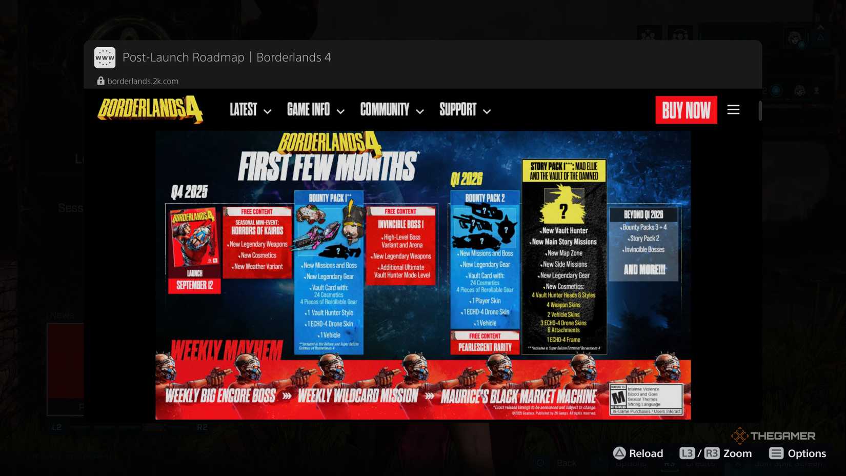 The Borderlands 4 content roadmap detailing new updates coming into 2026.