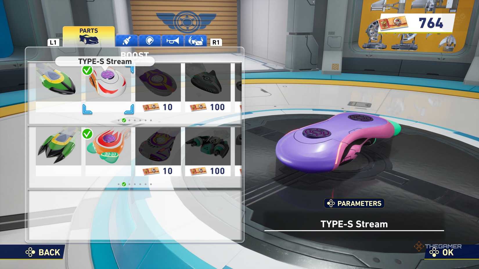 Boost Machine customization in Sonic Racing CrossWorlds.
