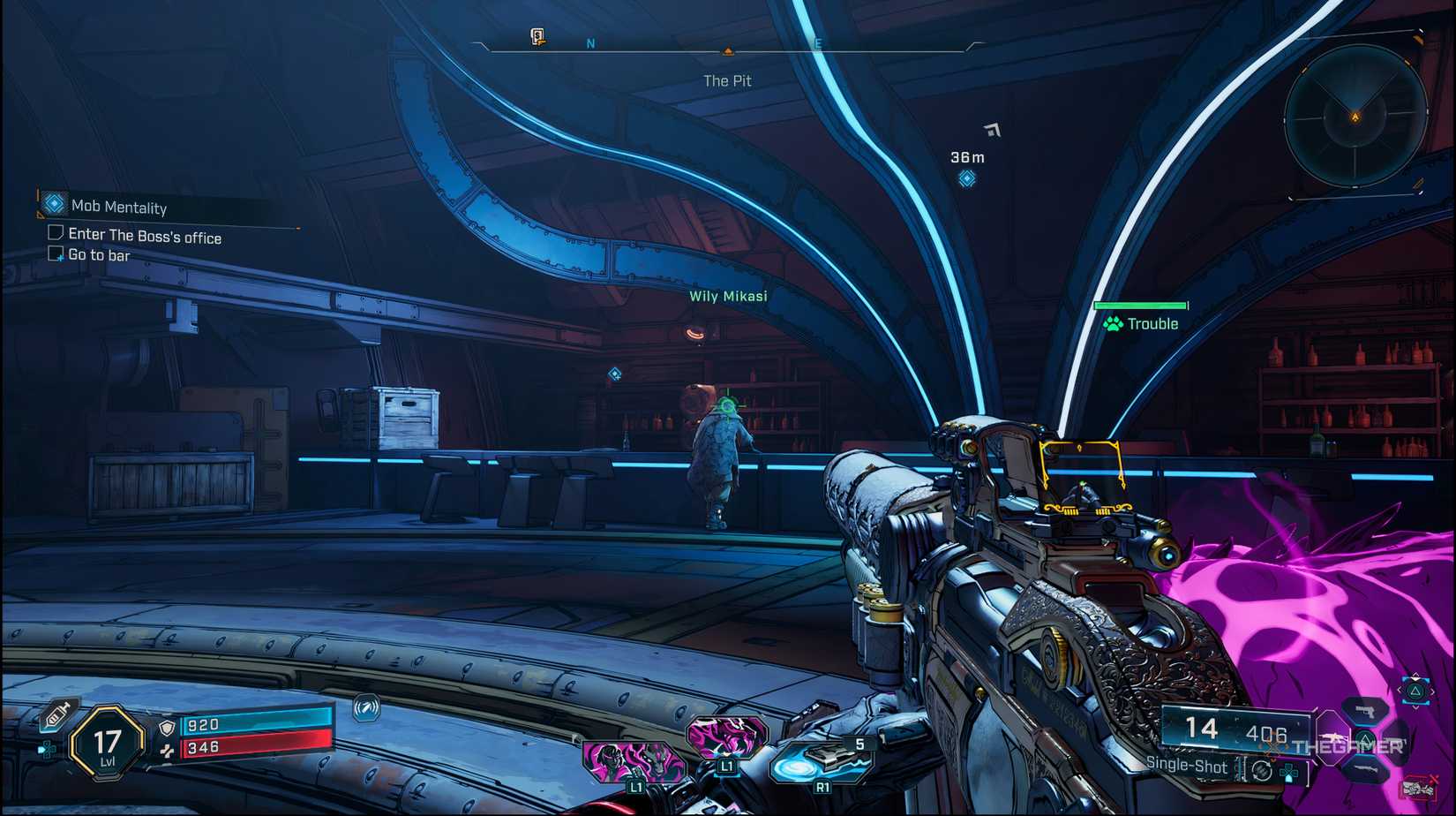 The player in The Pit looking at the bar in Borderlands 4.