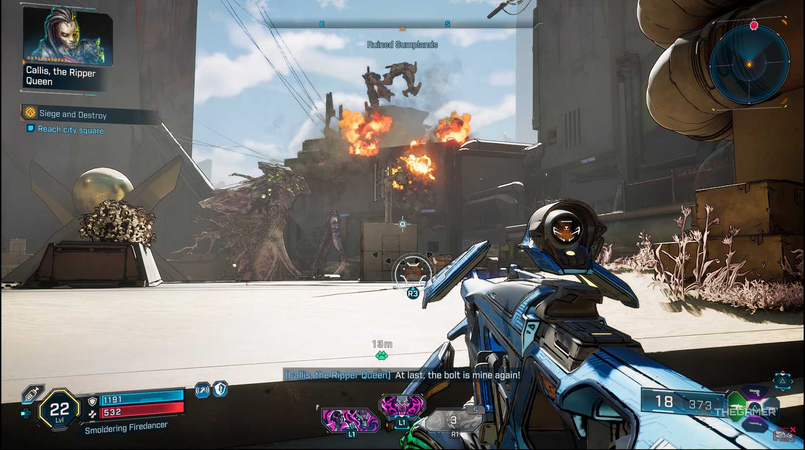 Callis who is on a platform jumping on Sofia in Borderlands 4.