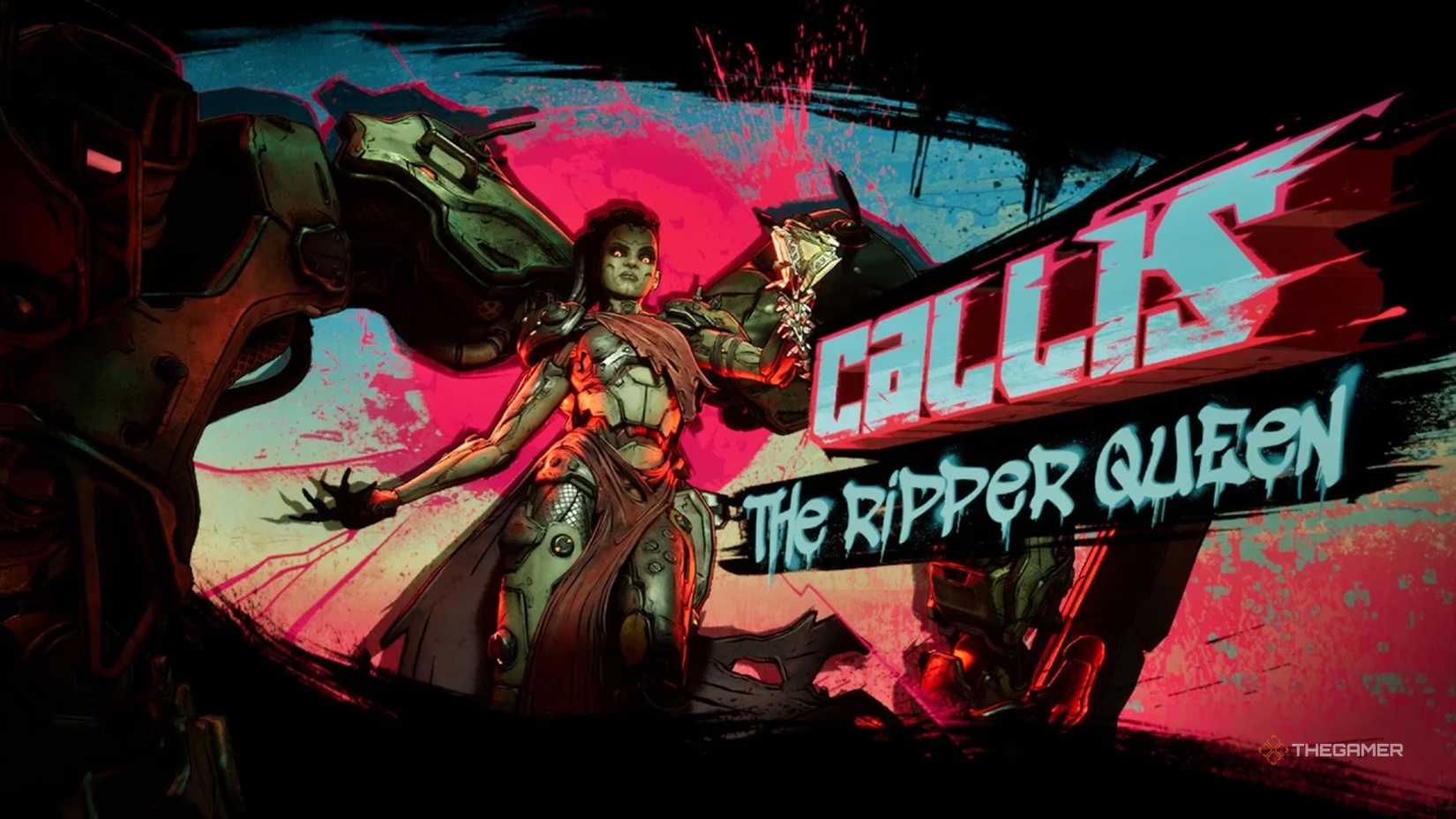 Borderlands 4 Callis The Ripper Queen being introduced with giant splashy text.