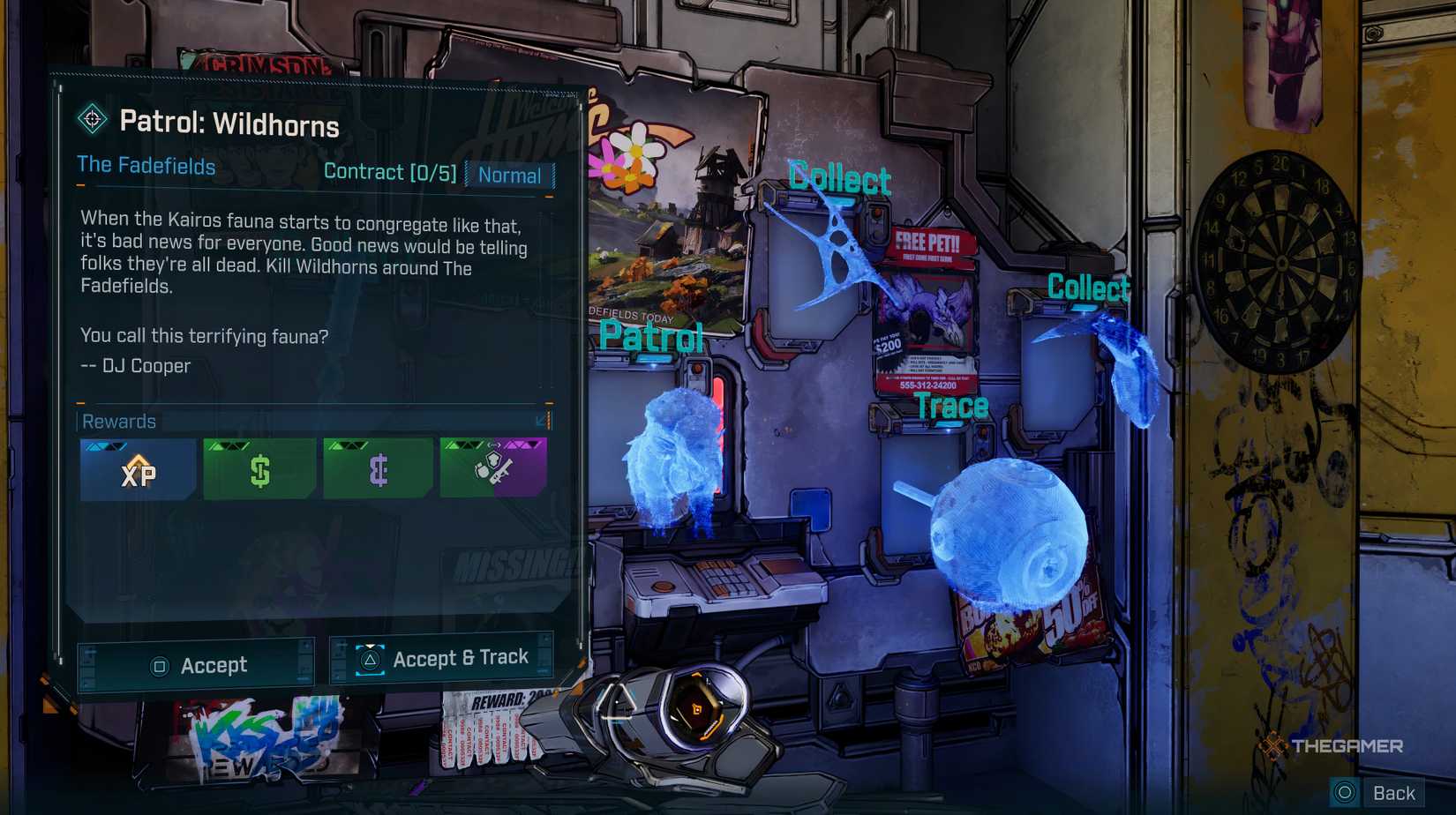 The player in a safehouse looking at a contract from the Contract Board in Borderlands 4.