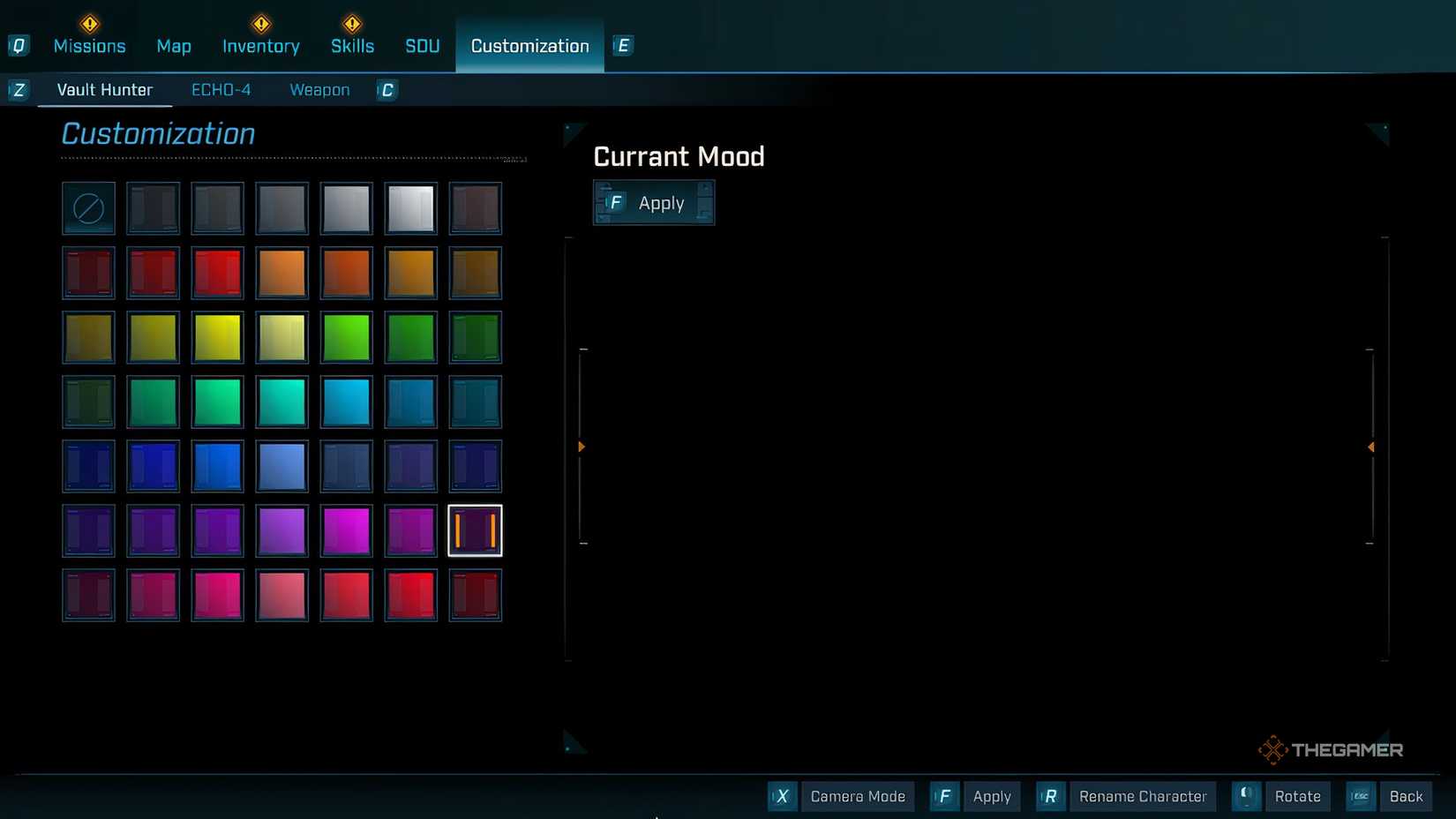 Borderlands 4 Customization color palette squares.