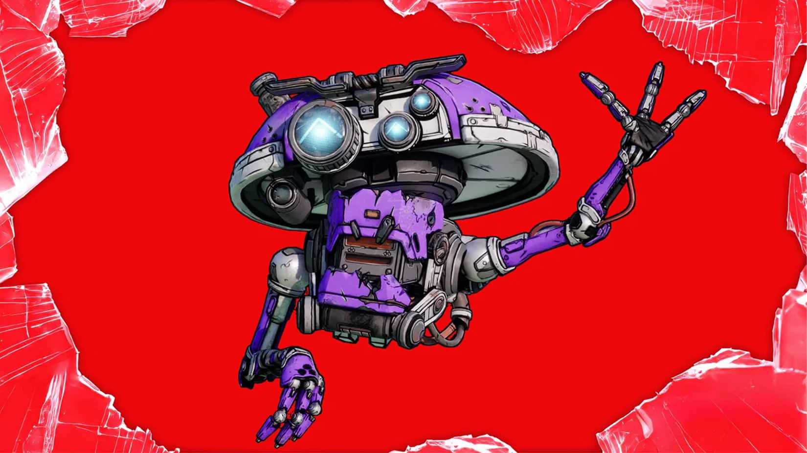 Borderlands 4 Echo-4 drone over a red background with shattered glass.