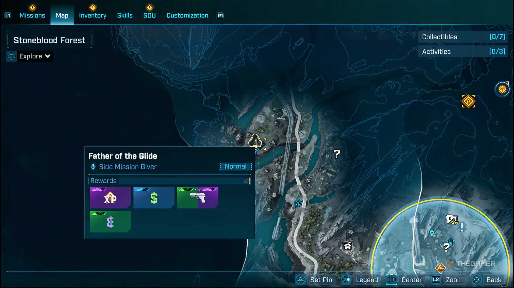 The map of Borderlands 4 showing the location of the Father of the Glide mission. 