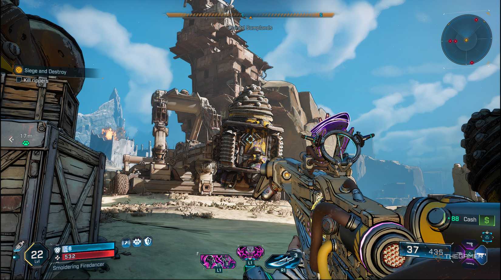The player at the location of the first catapult with loading a shot in Borderlands 4.