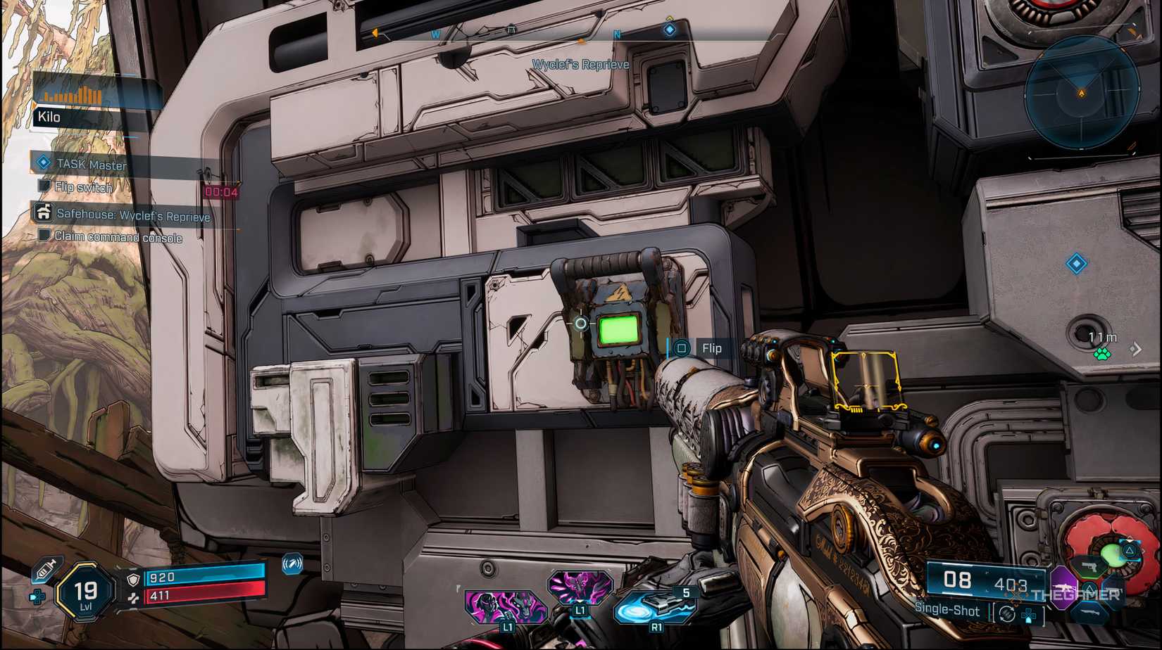 The player about to flip a switch on the pod in Borderlands 4.