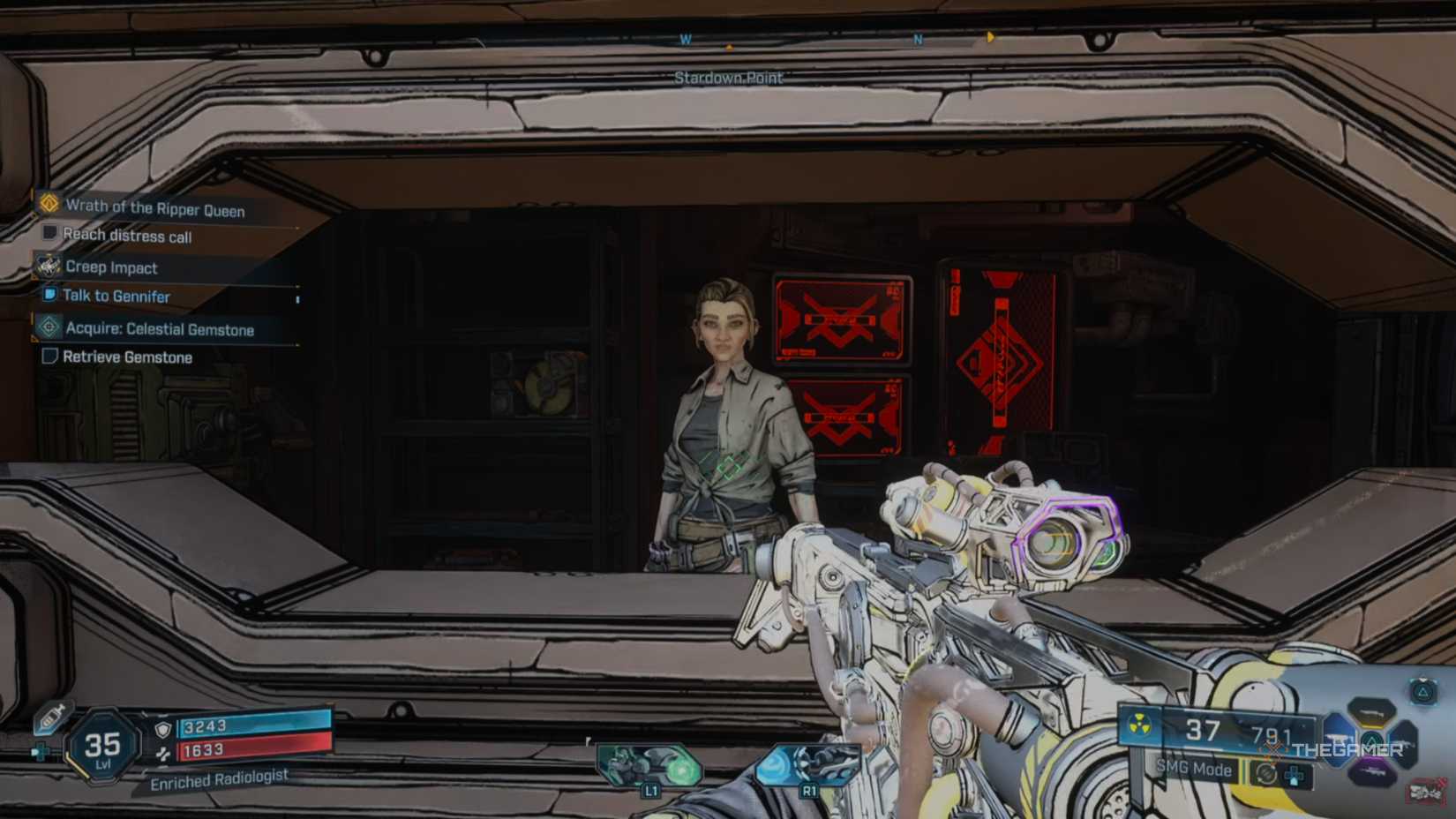 gennifer stands behind a security window in borderlands 4.