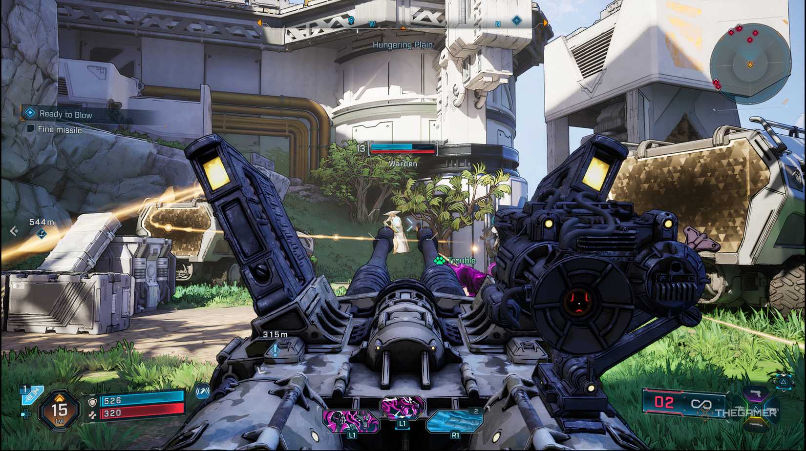 The player using a heavy weapon on a Warden in Borderlands 4. 