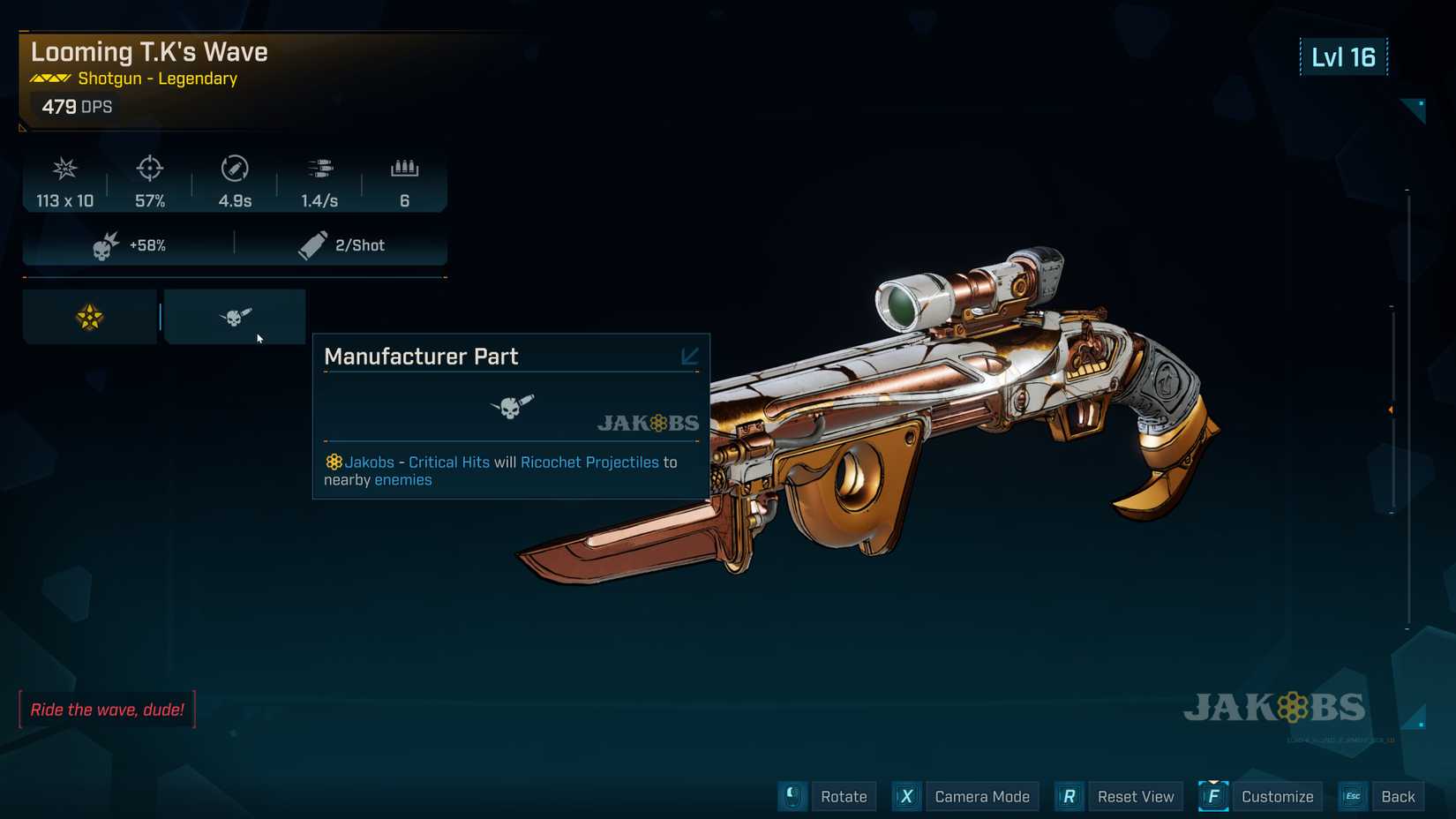 Jakobs manufacturer description in Borderlands 4.
