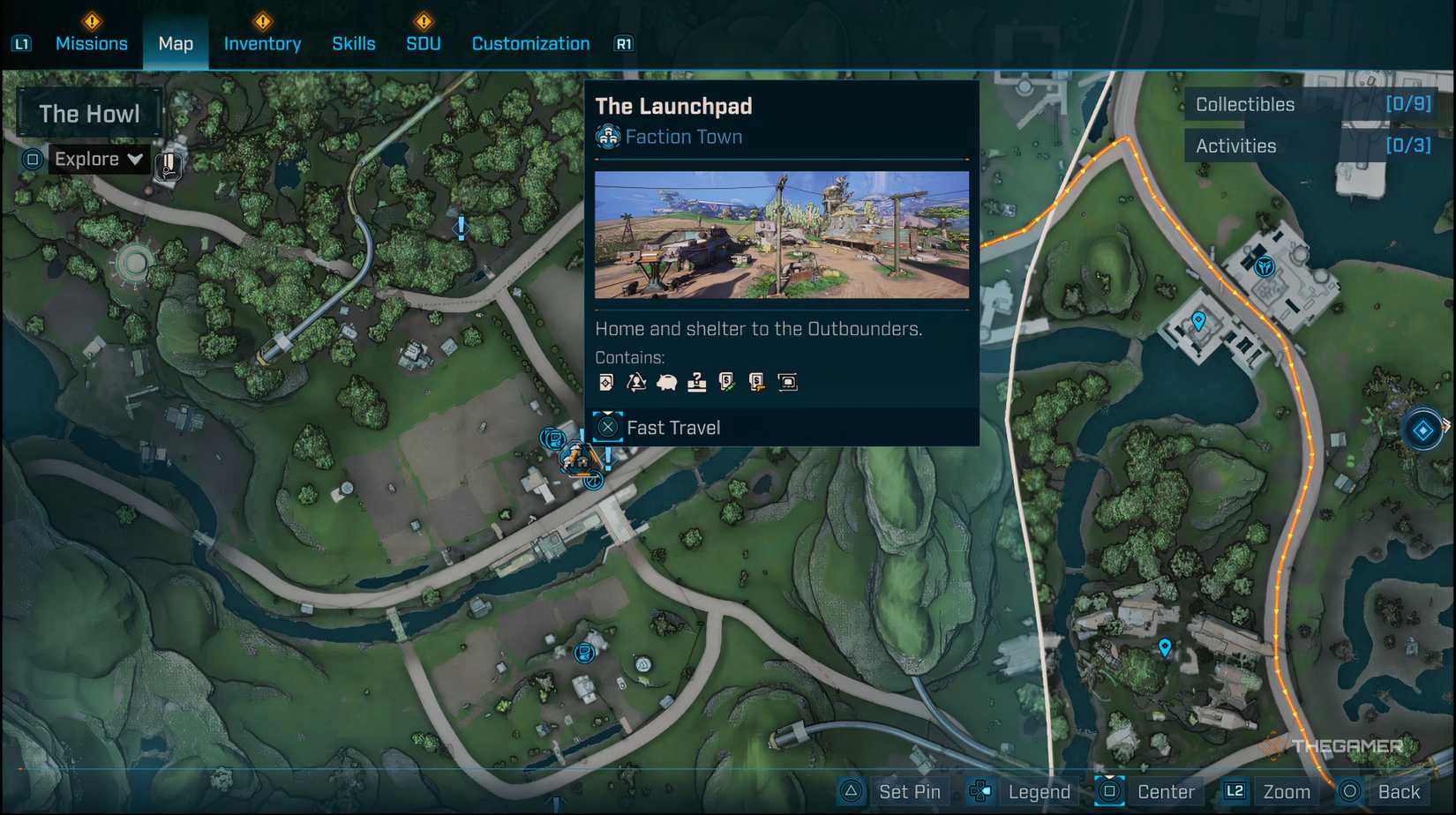 The Launchpad Faction Town selected in the map of Borderlands 4.