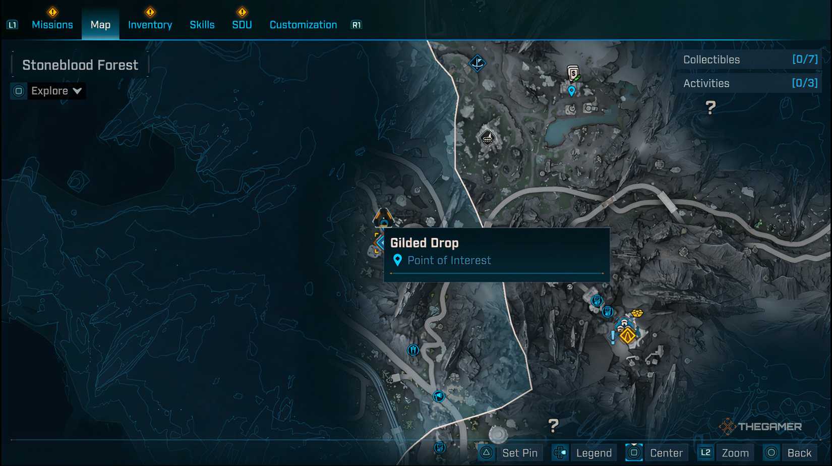 The location of the Gilded Drop POI selected on the map of Borderlands 4. 