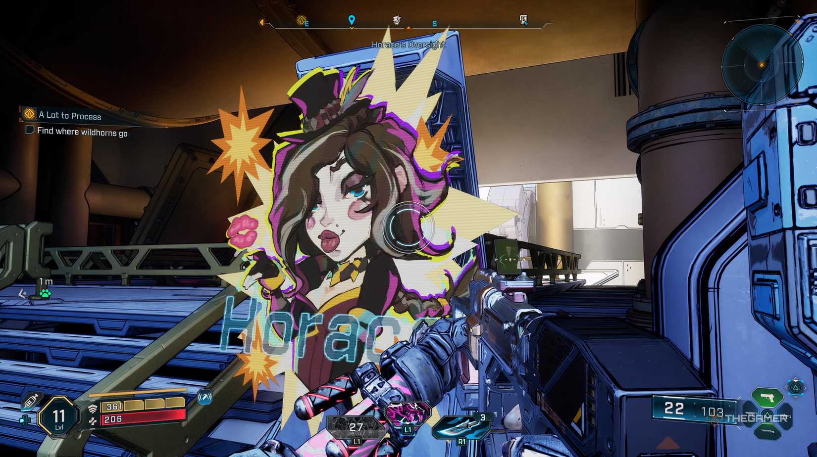 The player looking at Moxxie's Big Enocre Machine in Borderlands 4. 