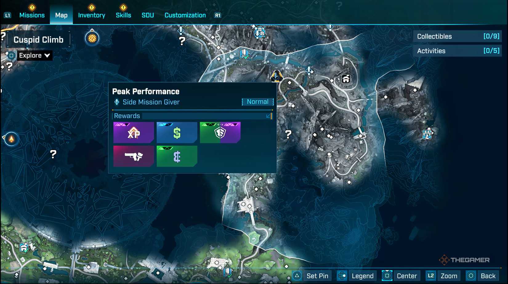The Peak Performance mission highlighted on the map of Borderlands 4.