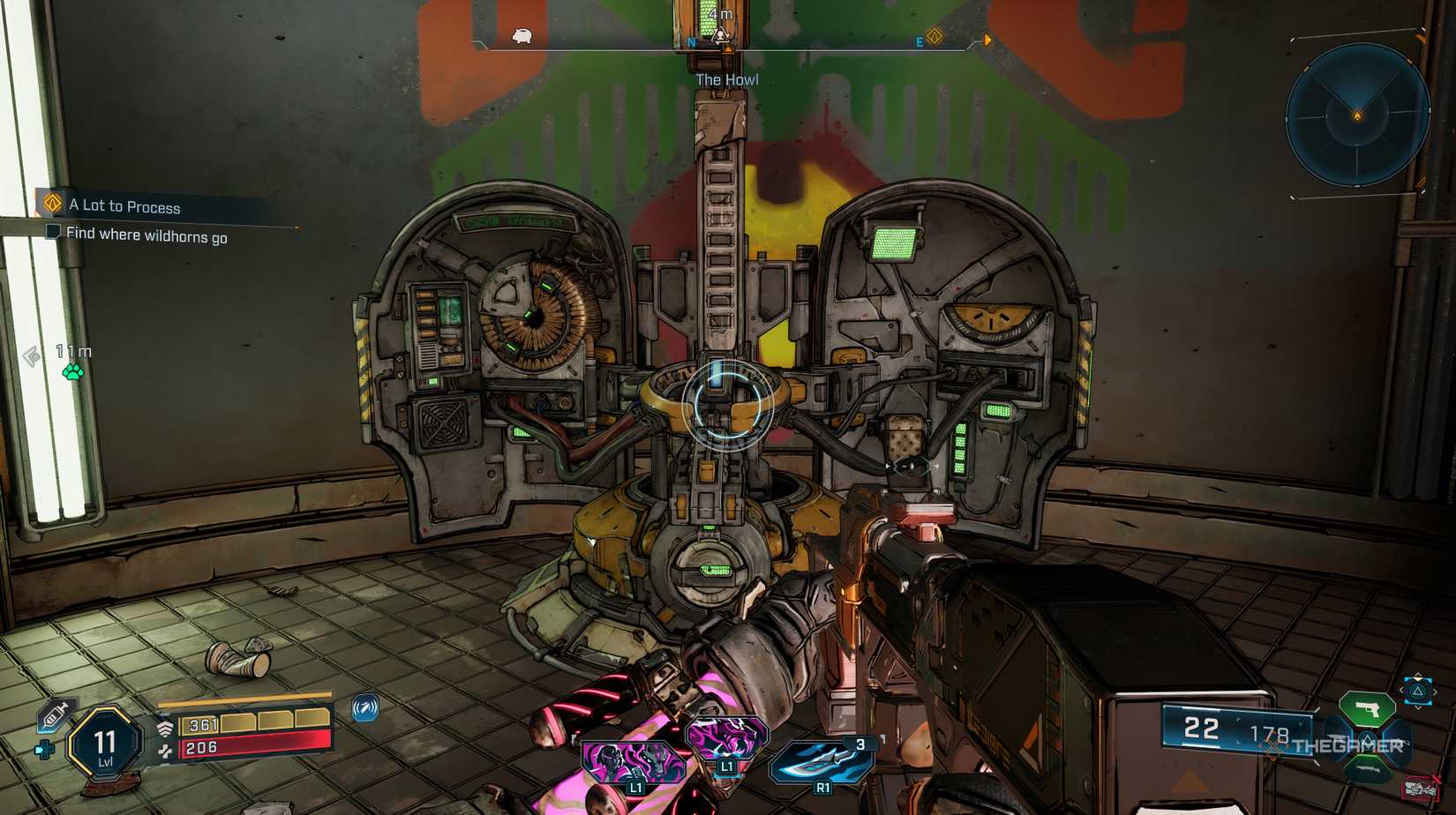 The player looking at an active Respec machine in Borderlands 4. 