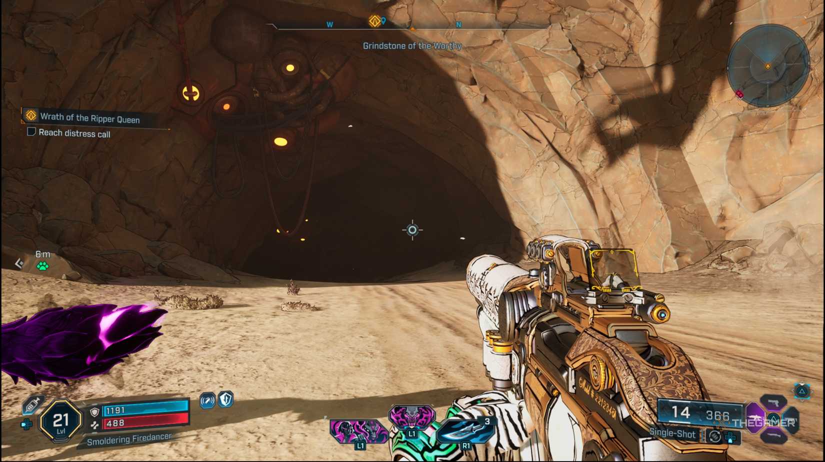 The player at the rockey tunnel about to go in, in Borderlands 4. 