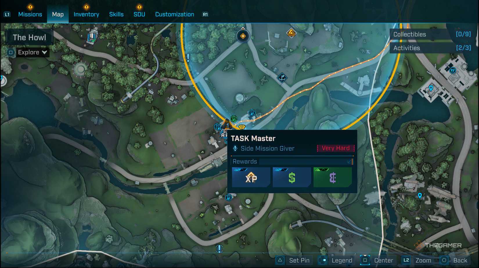 The map showing the location of the TASK Master side mission in Borderlands 4.