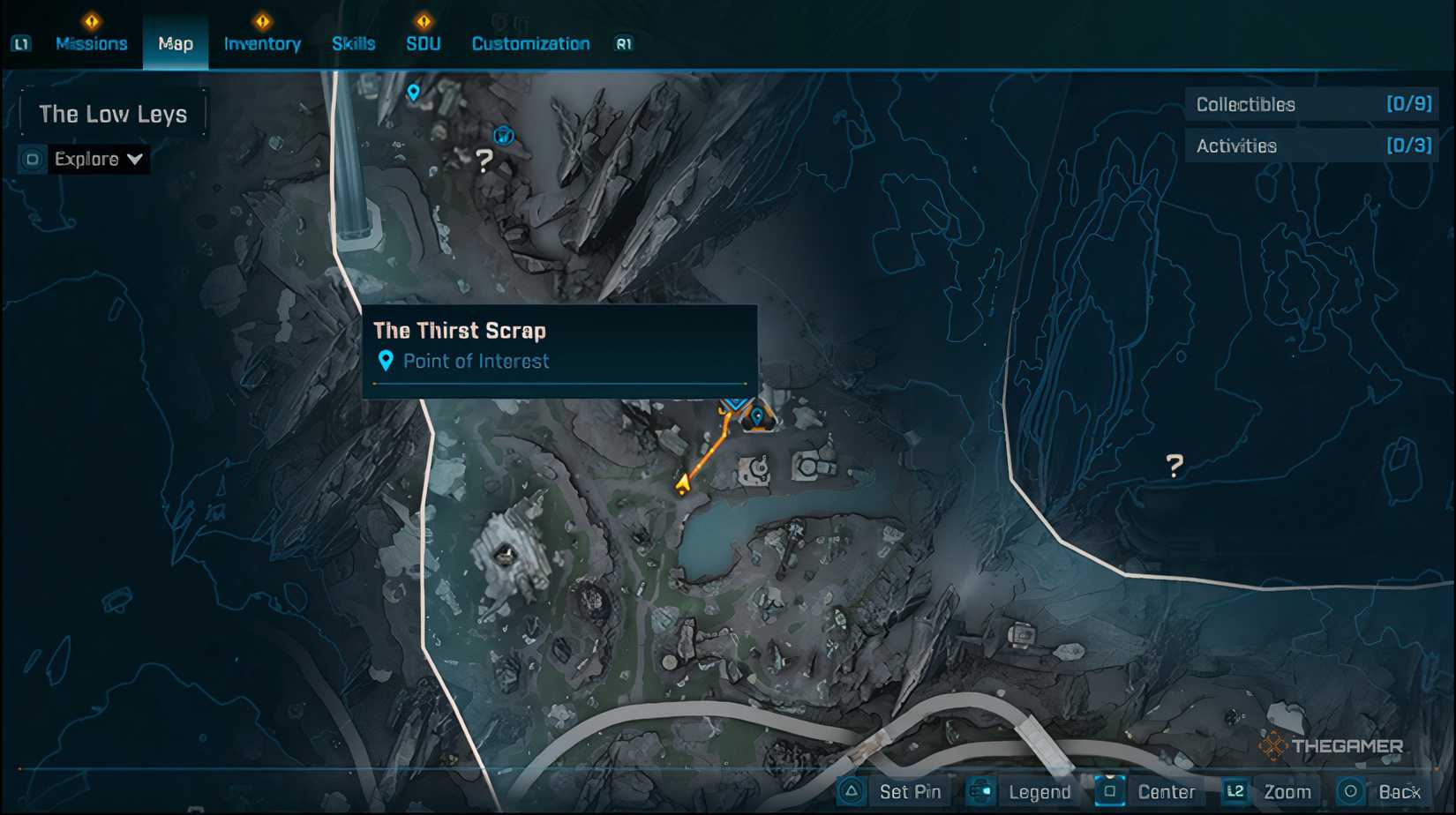 The location of the Thirst Scrap highlighted on the map of Borderlands 4. 