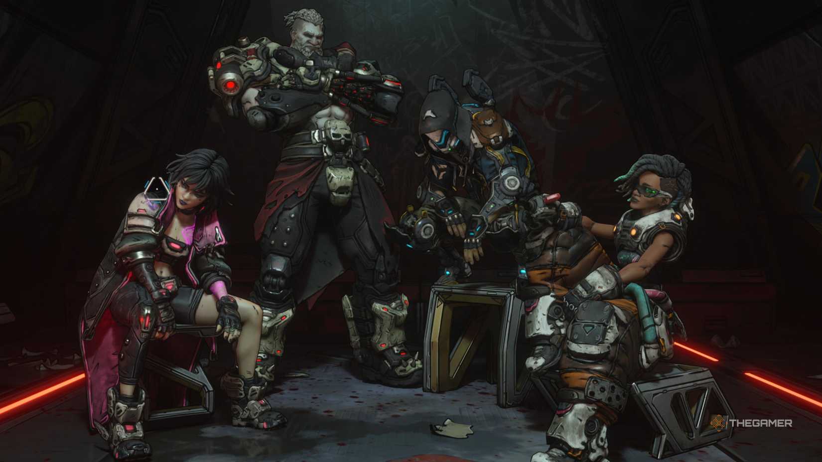 Vex, Amon, Rafa, and Harlowe are in a dark prison cell at the beginning of Borderlands 4.